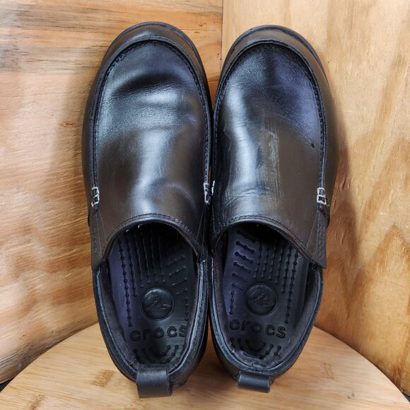 Crocs Mens Tummler Leather Slip Resistant Work Shoes Loafers - Picture 6 of 10